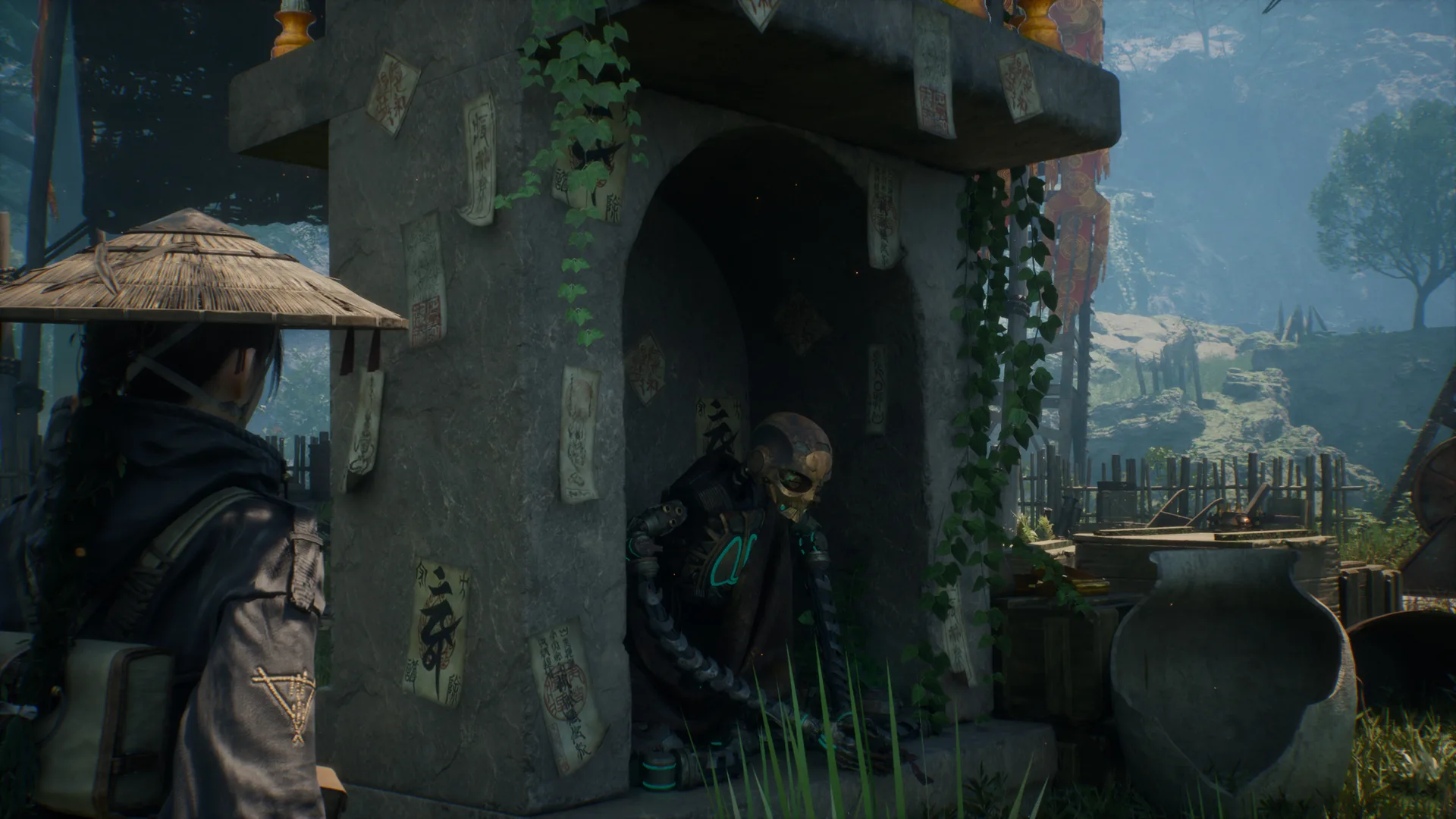 Emma approaching a structure in an official Beast of Reincarnation gameplay still